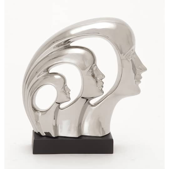 12&#x22; Silver Porcelain Contemporary Family Sculpture